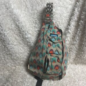 Limited edition Kavu Rope sling bag Canvas gray ,Orange,blue & purple print.